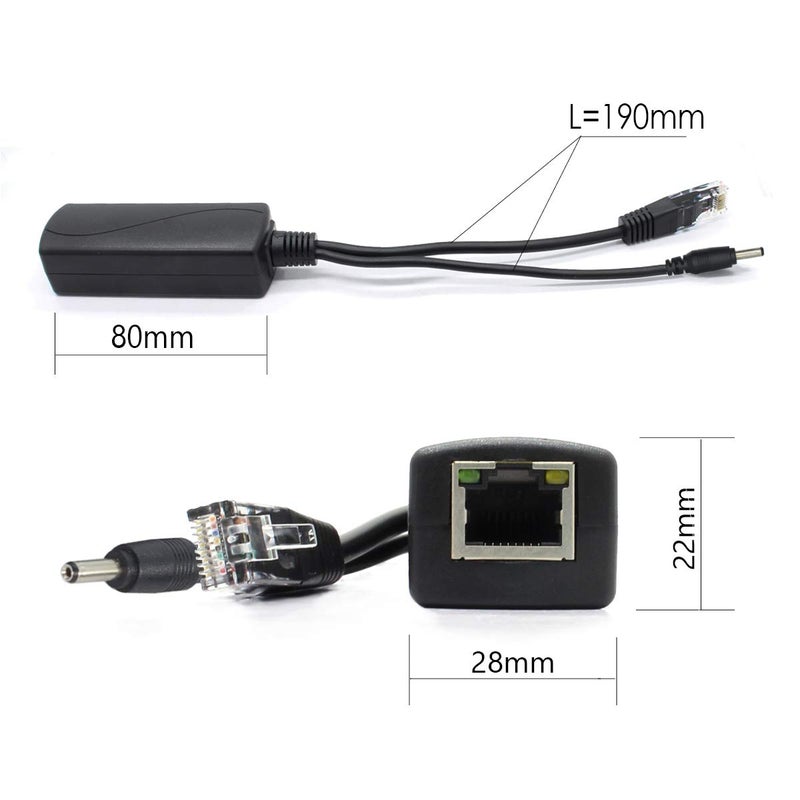 ANVISION 2-Pack 5V Gigabit PoE Splitter, 48V to 5V 2.4A Adapter, Plug 3.5mm x 1.35mm, 5.5mm x 2.1mm Connector, IEEE 802.3af Compliant, for IP Camera and More - Image 3